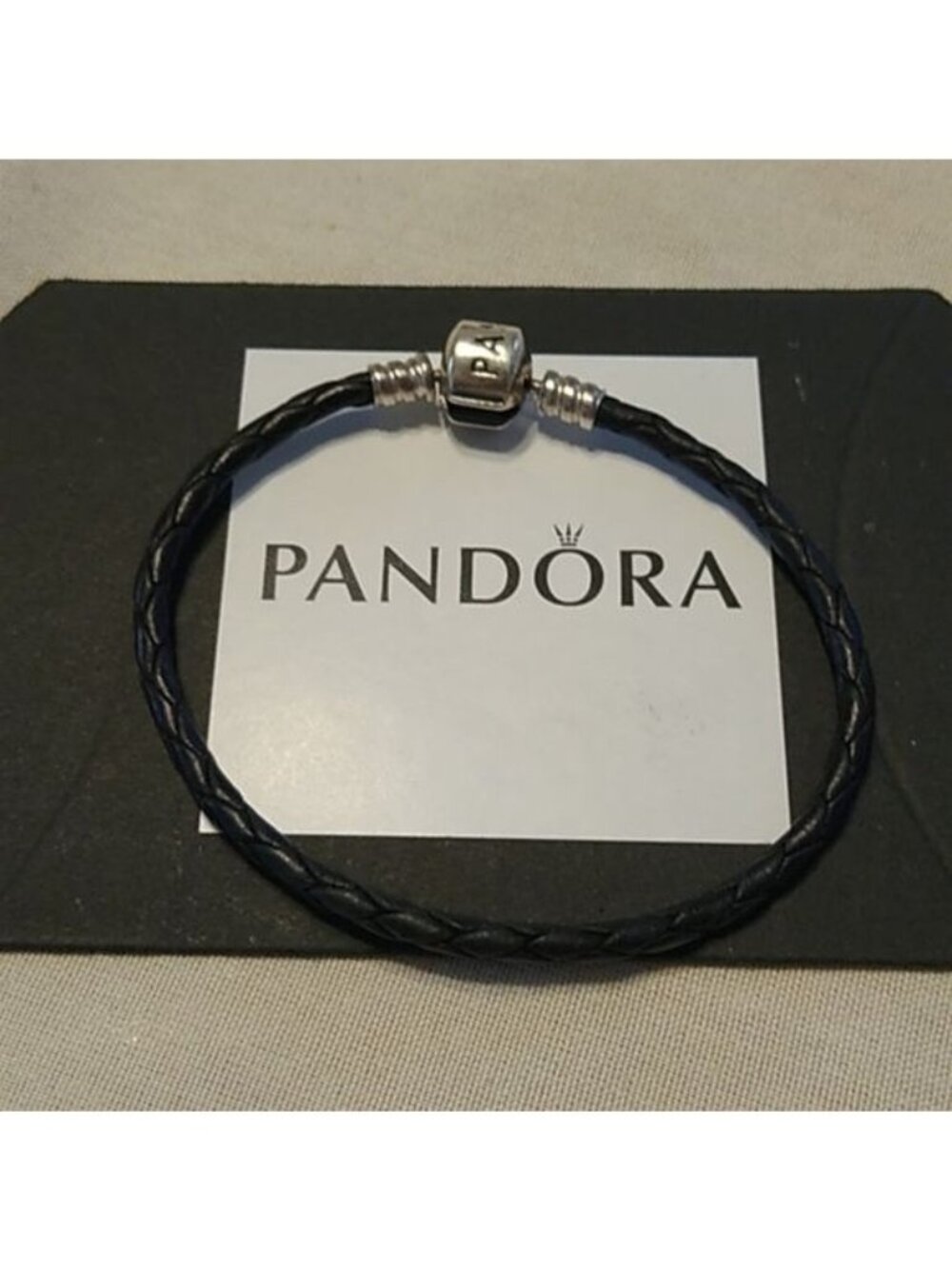 Pandora Single Black Braided Leather Bracelet  6.9"